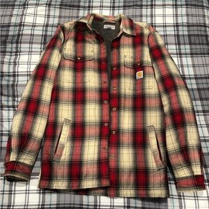 CARHARTT RELAXED FIT FLANNEL SHERPA-LINED SHIRT JACKET